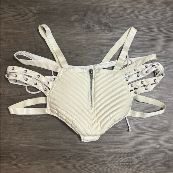 *FLAWED* NWT Dolls Kill / Club Exx White Rude Awakening Rave Bottoms - Picture 2 of 5